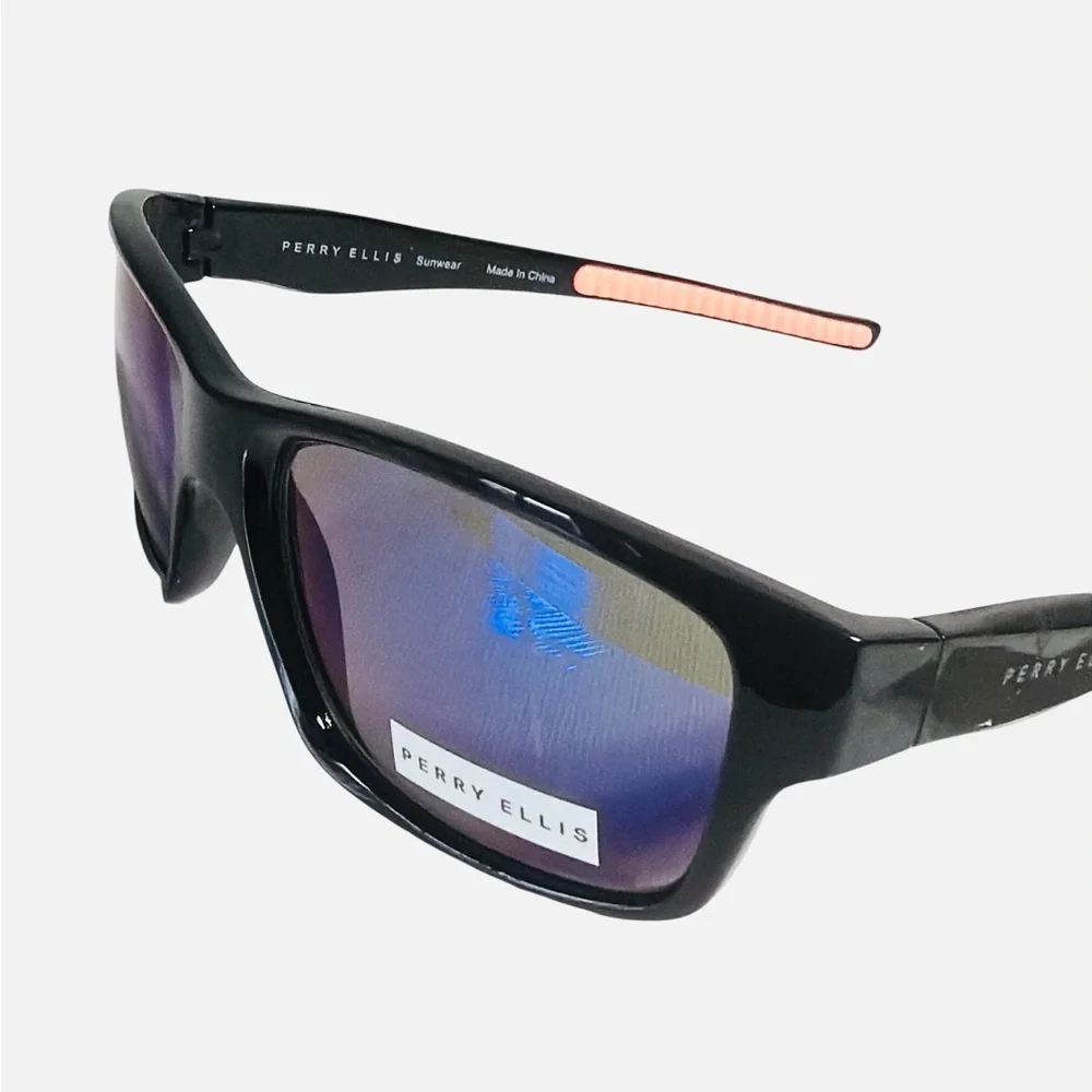 Perry Ellis Men’s Sunglass Black Plastic Sport Wrap, Smoke Lens PE105-1